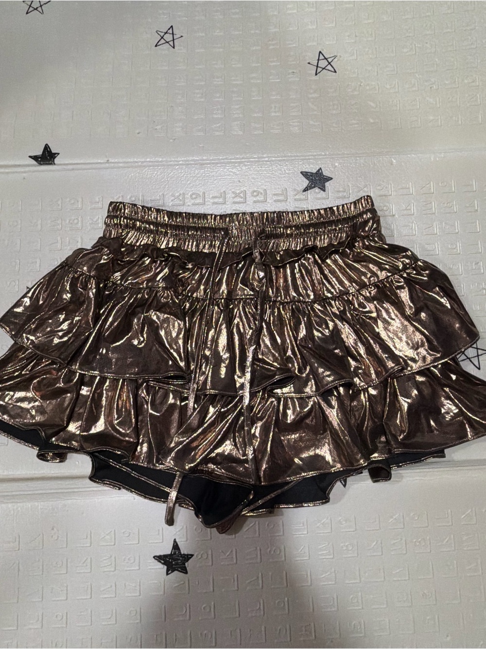Shimmery Bronze Ruffle Skort with Elastic Waist